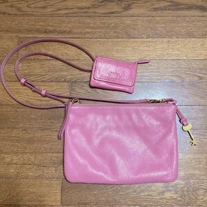 Fossil bag pink leather wallet and crossbody bag set